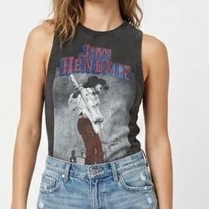 Rockin Artwork Jimi Hendrix Graphic Bodysuit Sleeveless Concert Band Tee Size M